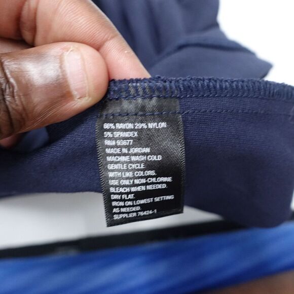 Worthington Pencil Skirt Womens Large Navy Blue Stretch Front Slit Modest Career - Picture 5 of 6